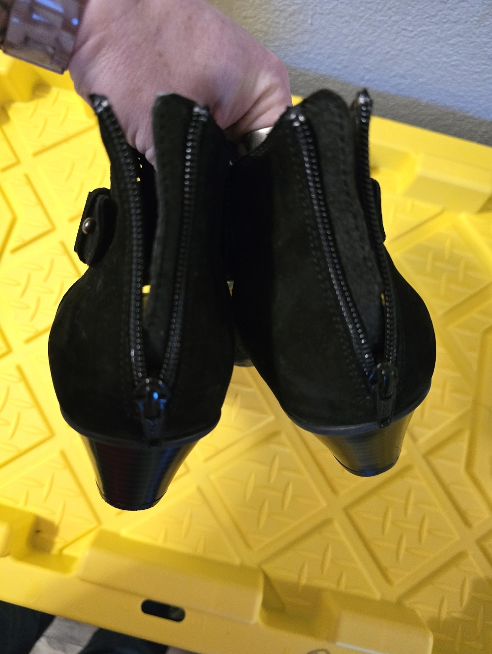 Earth Black Perforated Peep-Toe Heeled Booties - Picture 3 of 6